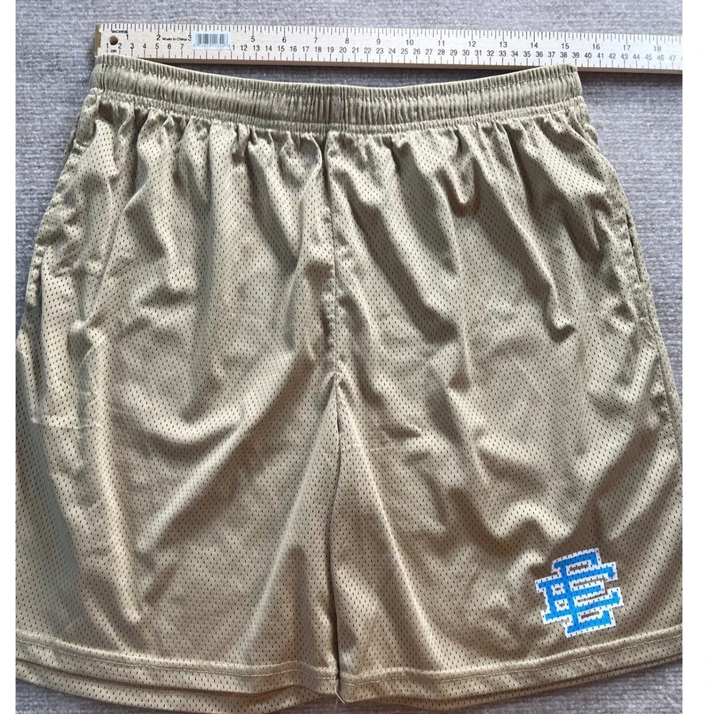 Eric Emanuel Basic Mesh Shorts Khaki Tan Blue EE Logo Mens XXXL 3XL Basketball